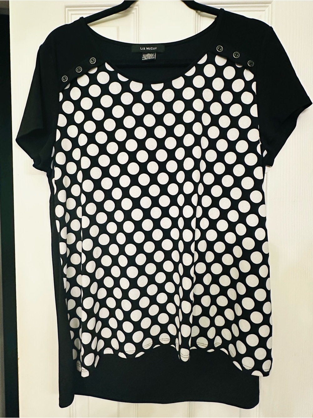 Liz McCoy Black & White Polka Dot Short Sleeve Tee